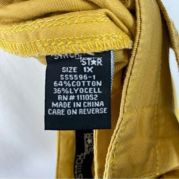 Stitch Star Yellow Mustard Cropped Paper Bag Cuffed Hem Belted Pants 1X - Picture 8 of 9